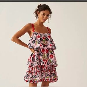 Anthropologie Maeve Ruffle Embroidered Dress . NEW w Tags size M